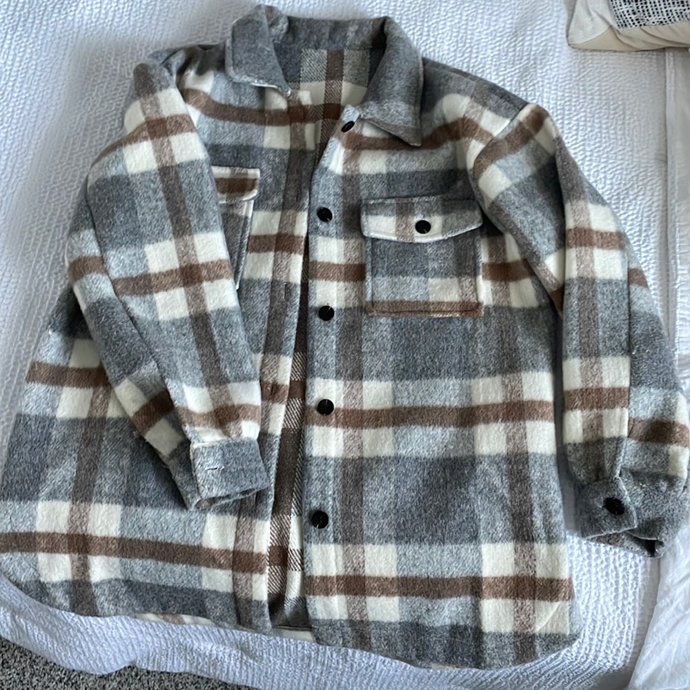 Polyester plaid cardigan